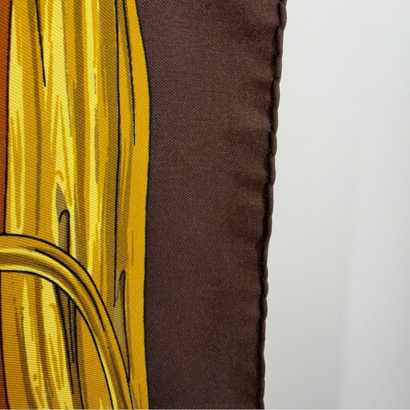 HERMES Carre 90 ETRIERS Scarf with stirrup and harness pattern Silk brown - Picture 8 of 11
